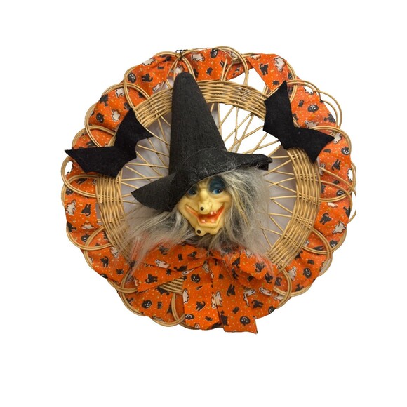 Handmade Vintage Halloween Kitchy Witch Wreath Artisan Made bats - Picture 1 of 9